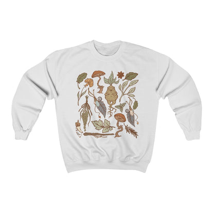 Perfect for the green witch or botany lover. This oversized witchy crewneck sweatshirt features beautiful botanical art. The perfect addition to any witch aesthetic wardrobe.