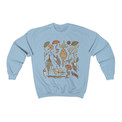 Perfect for the green witch or botany lover. This oversized witchy crewneck sweatshirt features beautiful botanical art. The perfect addition to any witch aesthetic wardrobe.