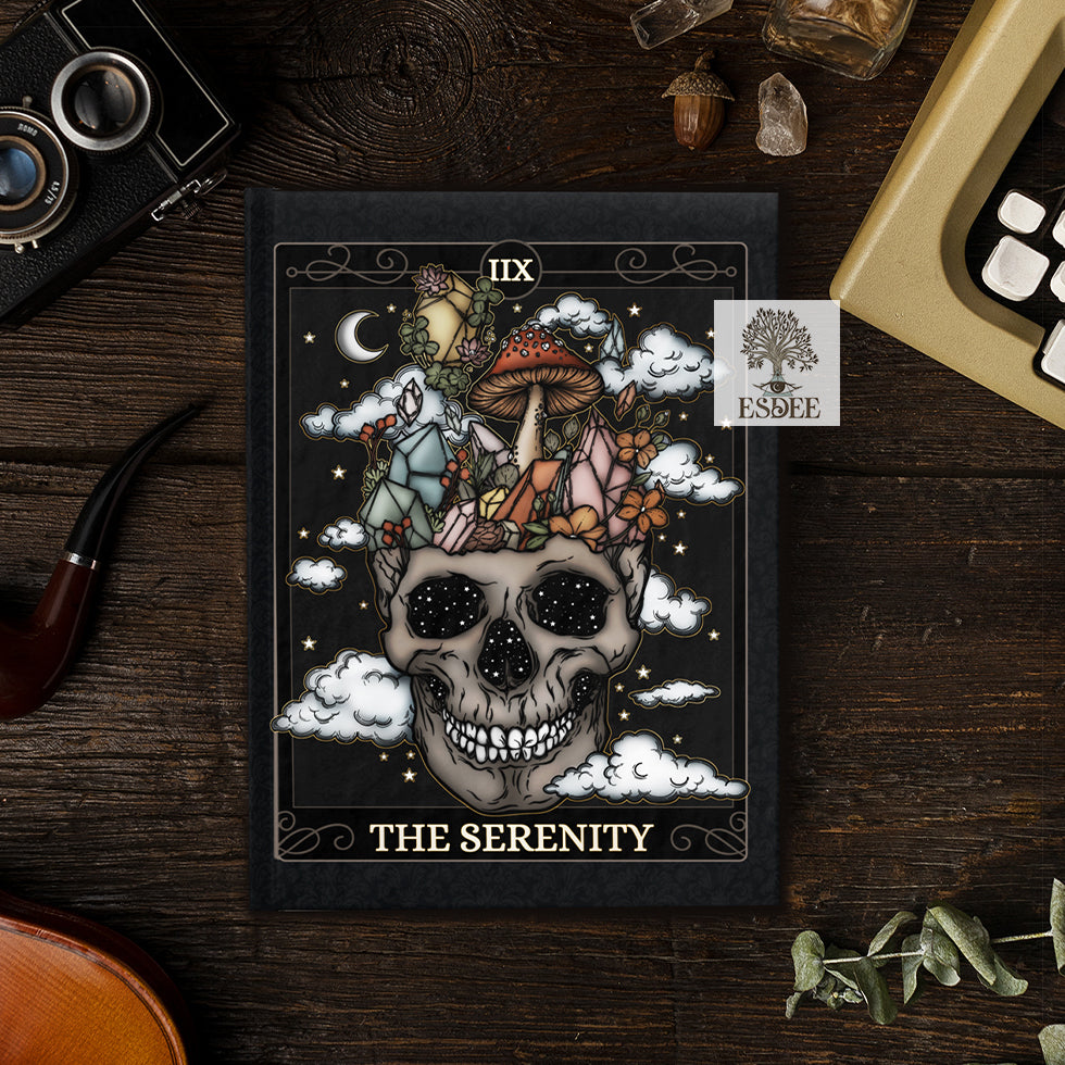 The Serenity Custom Tarot Card Hardcover Notebook. Skeleton Mushrooms Crystals Grimoire - Esdee