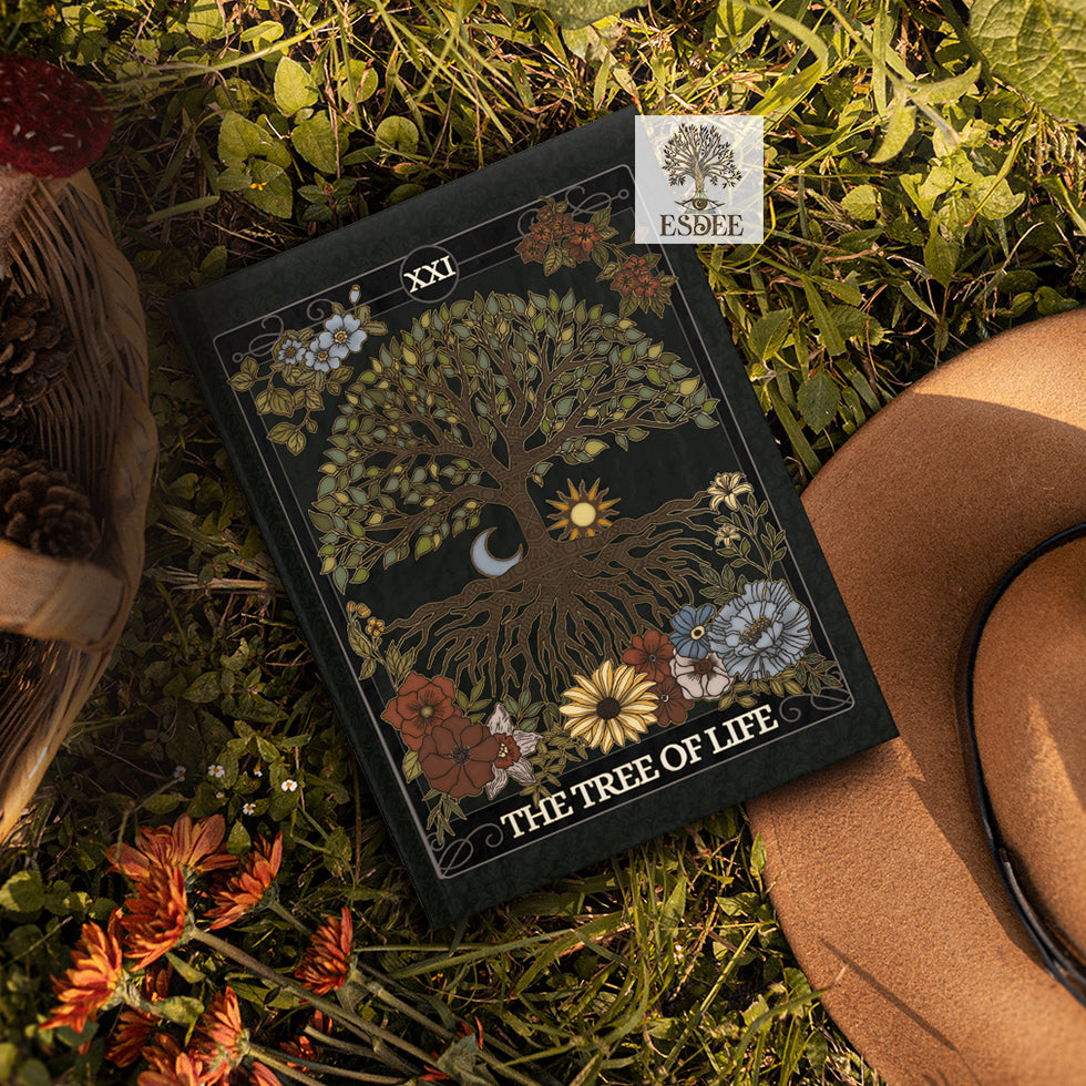 The Tree of Life Custom Tarot Card Hardcover Notebook - Floral Tree Grimoire - Esdee
