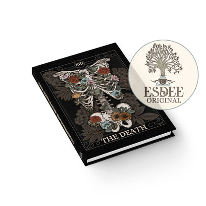 The Death Custom Tarot Card Hardcover Notebook. Floral Skeleton Ribcage Grimoire - Esdee