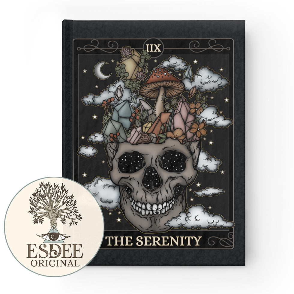 The Serenity Custom Tarot Card Hardcover Notebook. Skeleton Mushrooms Crystals Grimoire - Esdee