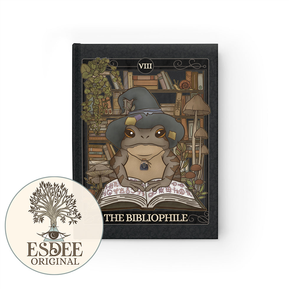 The Bibliophile Custom Tarot Card Hardcover Notebook. Witch Hat Frog, Reader, Book - Esdee