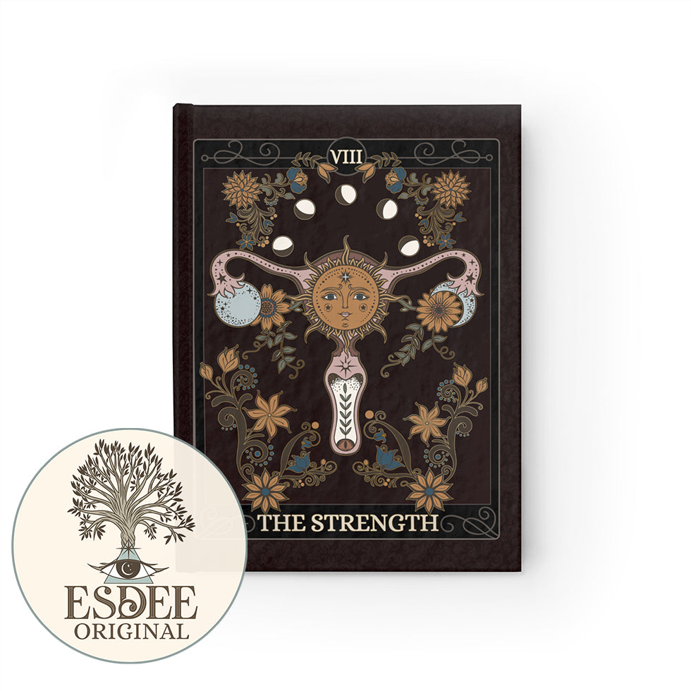 The Strength Custom Tarot Card Hardcover Notebook. Uterus Moon Phase Floral - Esdee