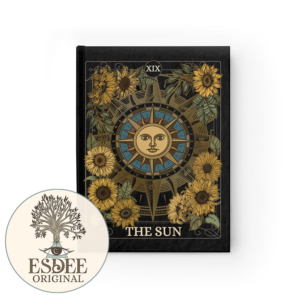 The Sun Custom Tarot Card Hardcover Notebook. Celestial Sunflower Grimoire - Esdee