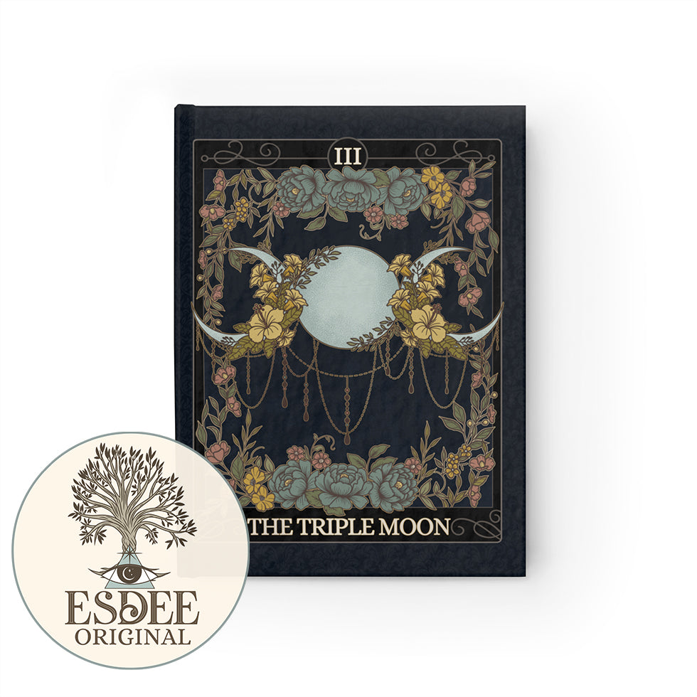 The Triple Moon Custom Tarot Card Hardcover Notebook. Triple Goddess Moon Phase Grimoire - Esdee