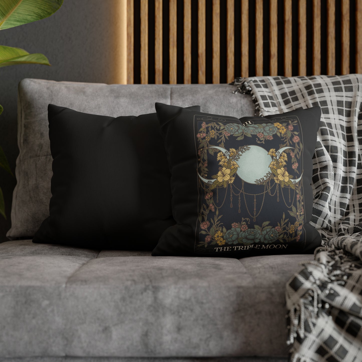 Triple Moon Tarot Card Faux Suede Square Pillow Case - Esdee
