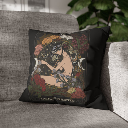 High Priestess Tarot Card Faux Suede Square Pillow Case - Esdee